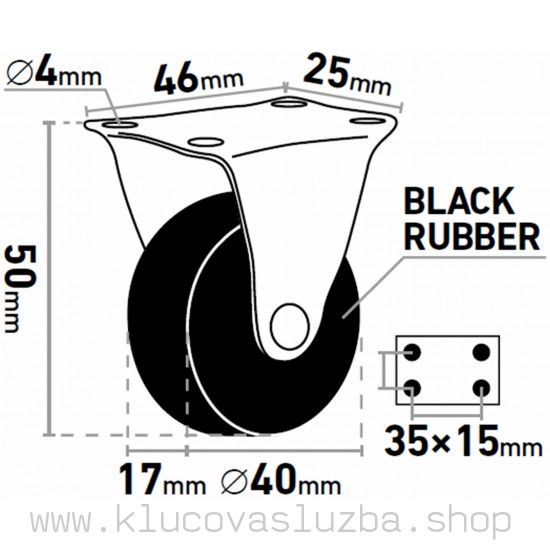 Kolieska pevné 2ks, Ø40mm, max. 20kg/1ks, EXTOL CRAFT